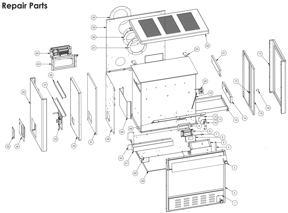 Repair Parts 1 Diagram and Parts List for B2941E  US Stove Company Heating Stove